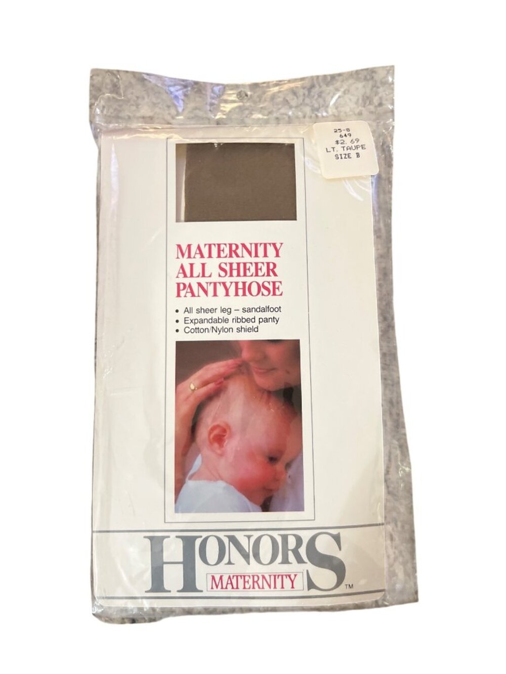 Vintage Honors Maternity All Sheer Pantyhose Light Taupe Size B NOS Sandalfoot